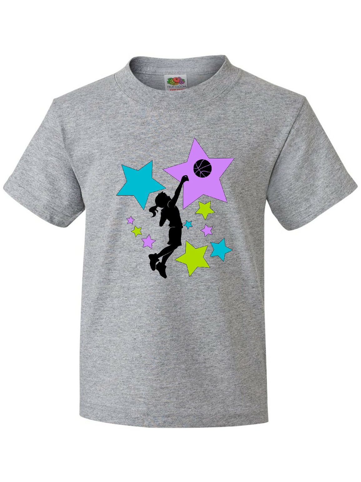 Inktastic Girl Playing Basketball Purple, Blue, Green Stars Youth T-Shirt